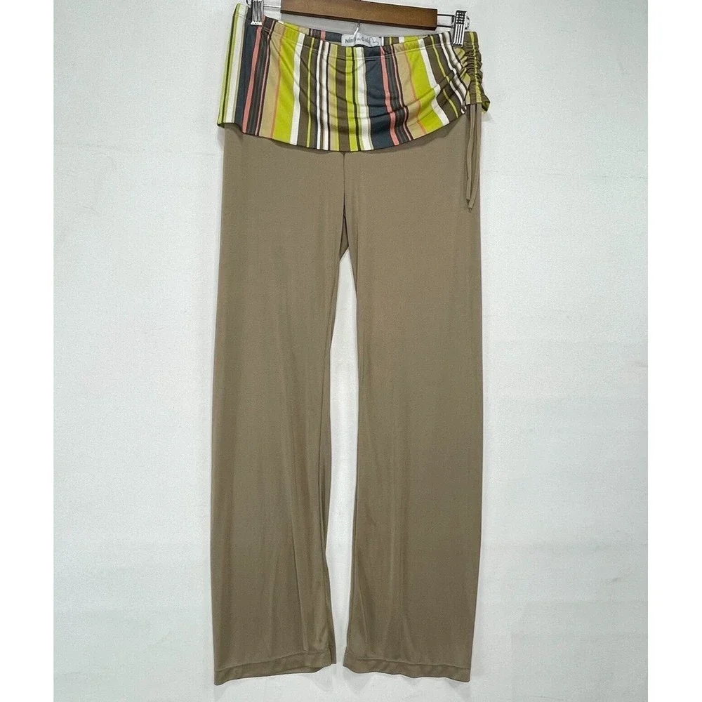 Women Shirred Side Skirted Leggings Sz One Size P Beige Stripes